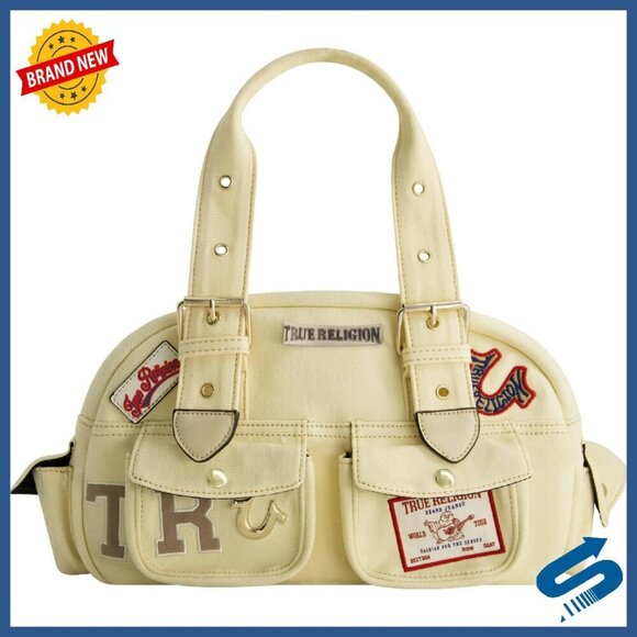 Handbags - Denim Satchel Bag with Adjustable Strap, Multi-Patch Design, Spacious